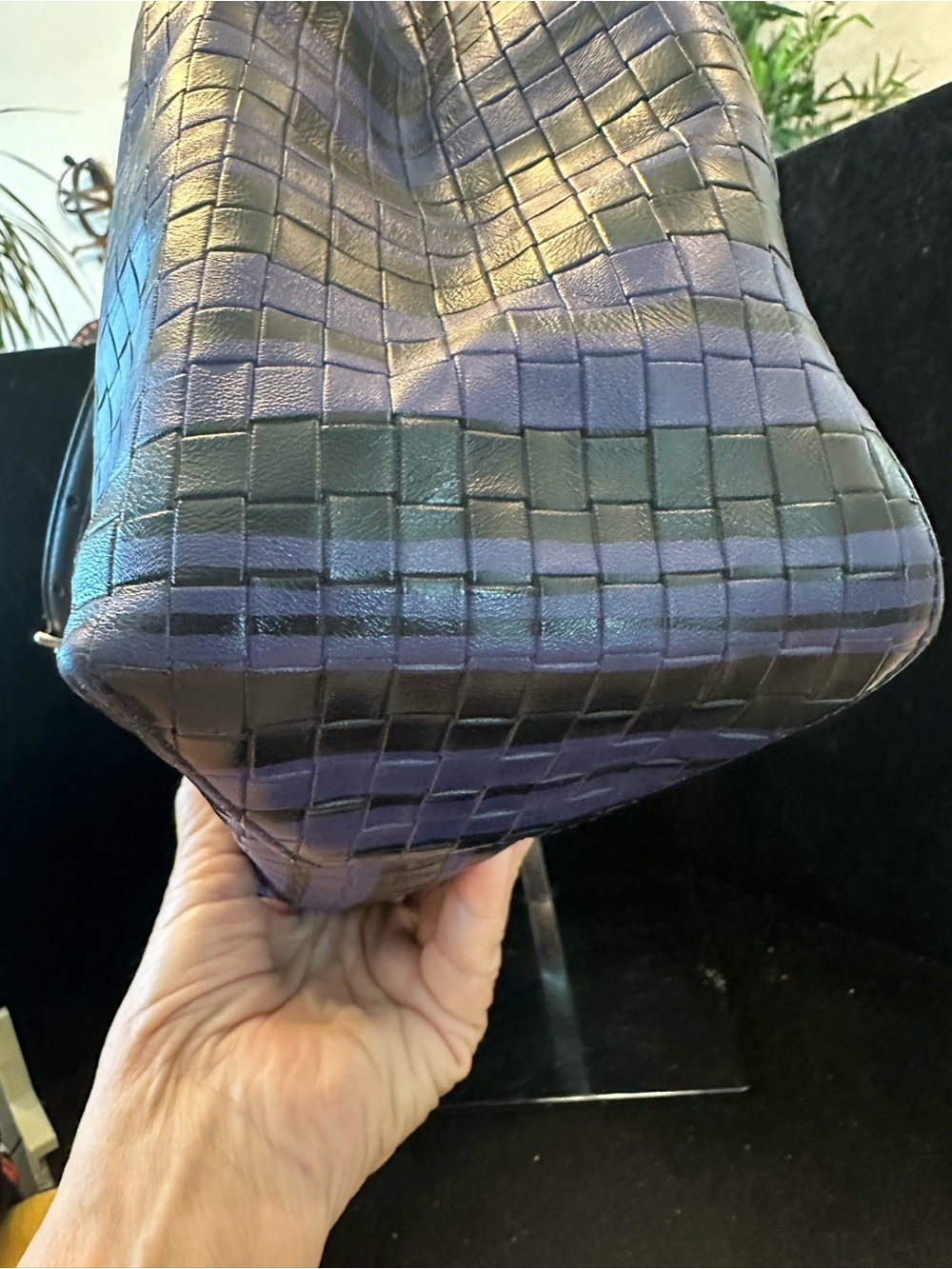 Coach#377 Bleecker Studio tote Blue & Black Woven embossed leather - Picture 14 of 15